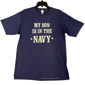 US Navy Shirt Mens Large Blue Proud Parent Military Vintage 80s Single Stitch
